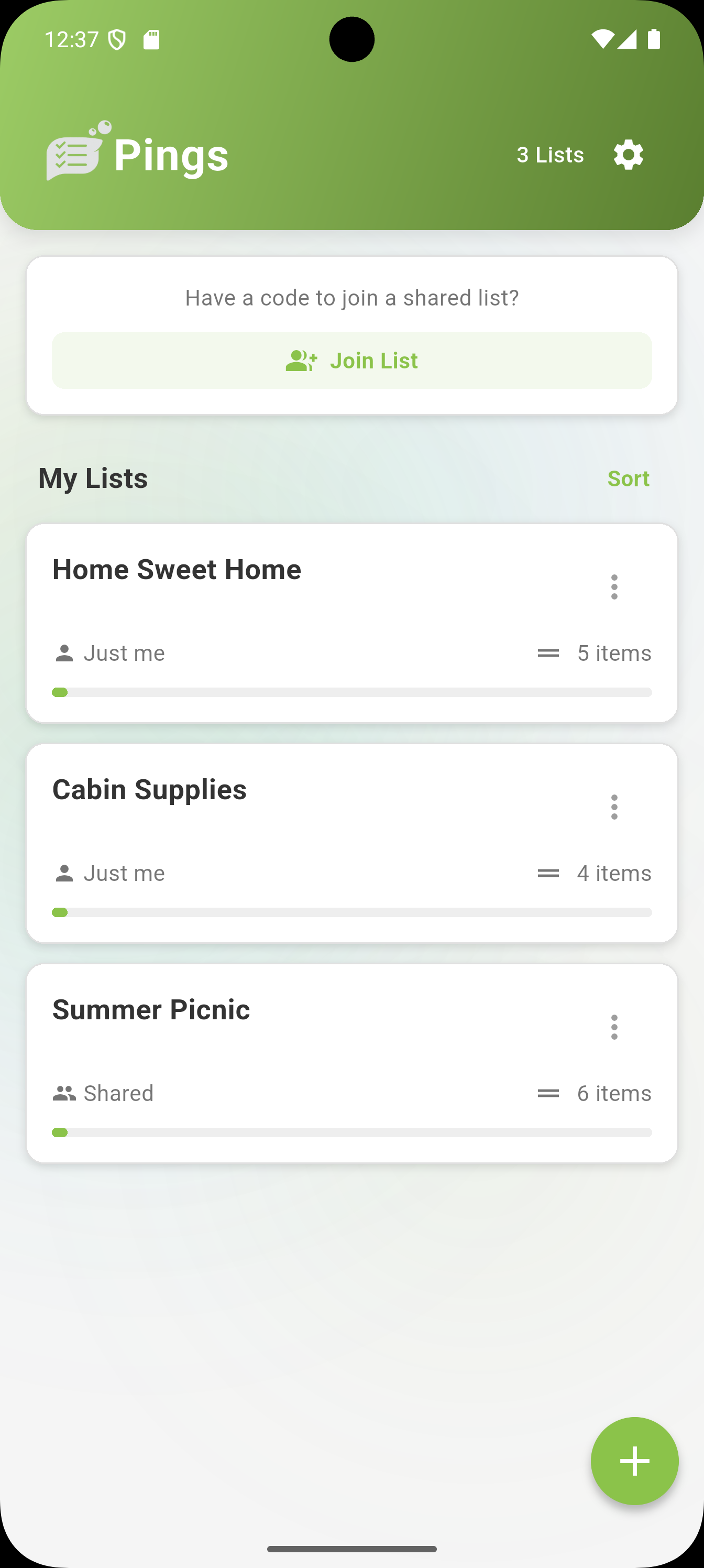 Pings App Interface
